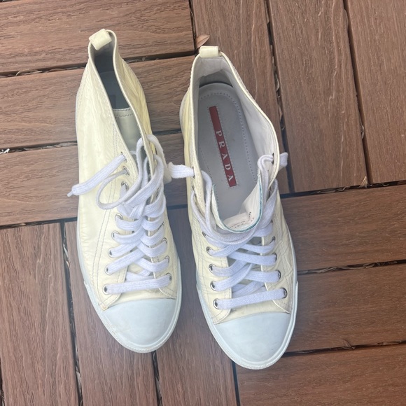 PRADA White Patent Leather Sneakers Size 8 - Picture 1 of 11